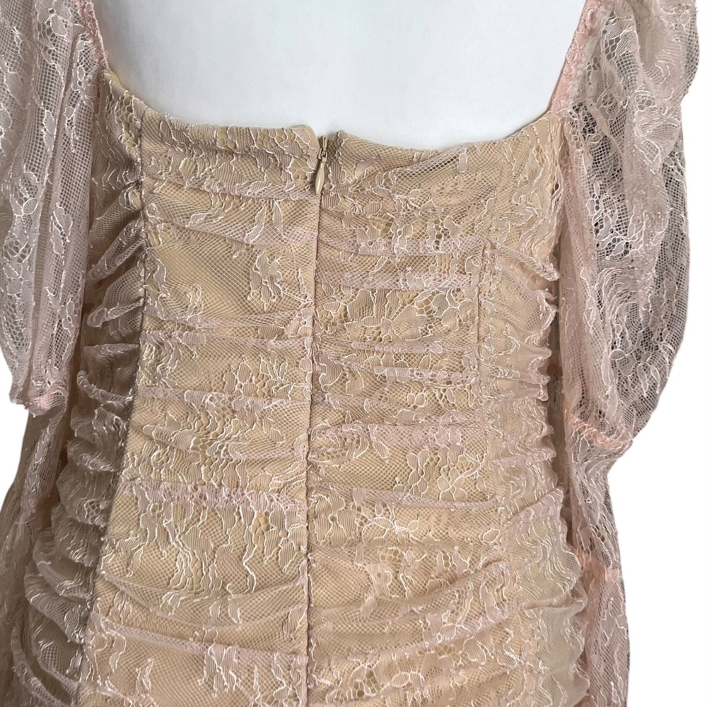 Michael Costello x REVOLVE Isadora Mini Dress Women's Large Blush Lace Ruched - Picture 6 of 10